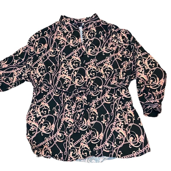 ASOS Design Curve Belted Twill Mini Swing Shirt Dress in Chain Print - Picture 4 of 14